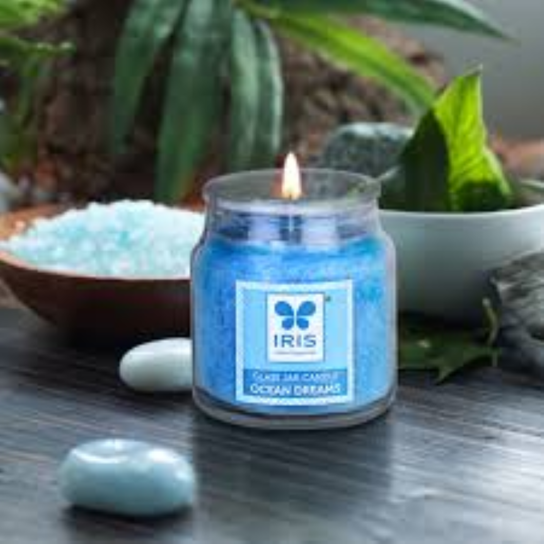 7 OZ GLASS CANDLE WATER & IRIS